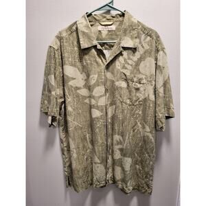 Tommy Bahama Large 100% Silk Button Down Shirt Floral Pattern Green